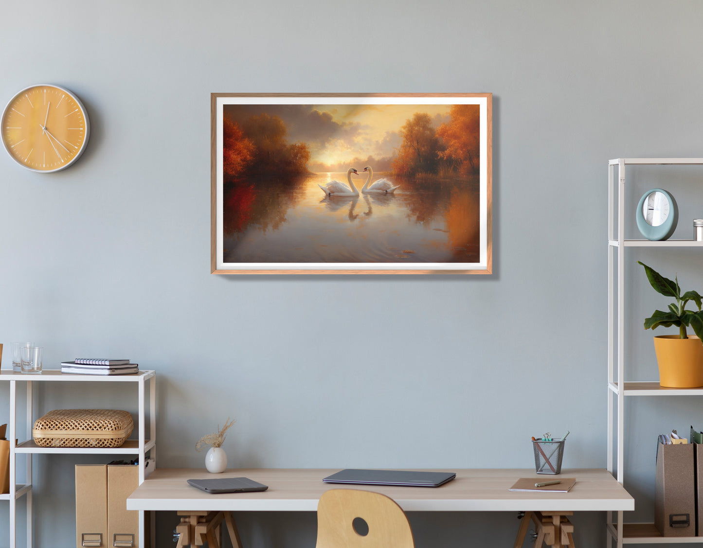 Romantic Swans at Sunset Black love wall art view 84