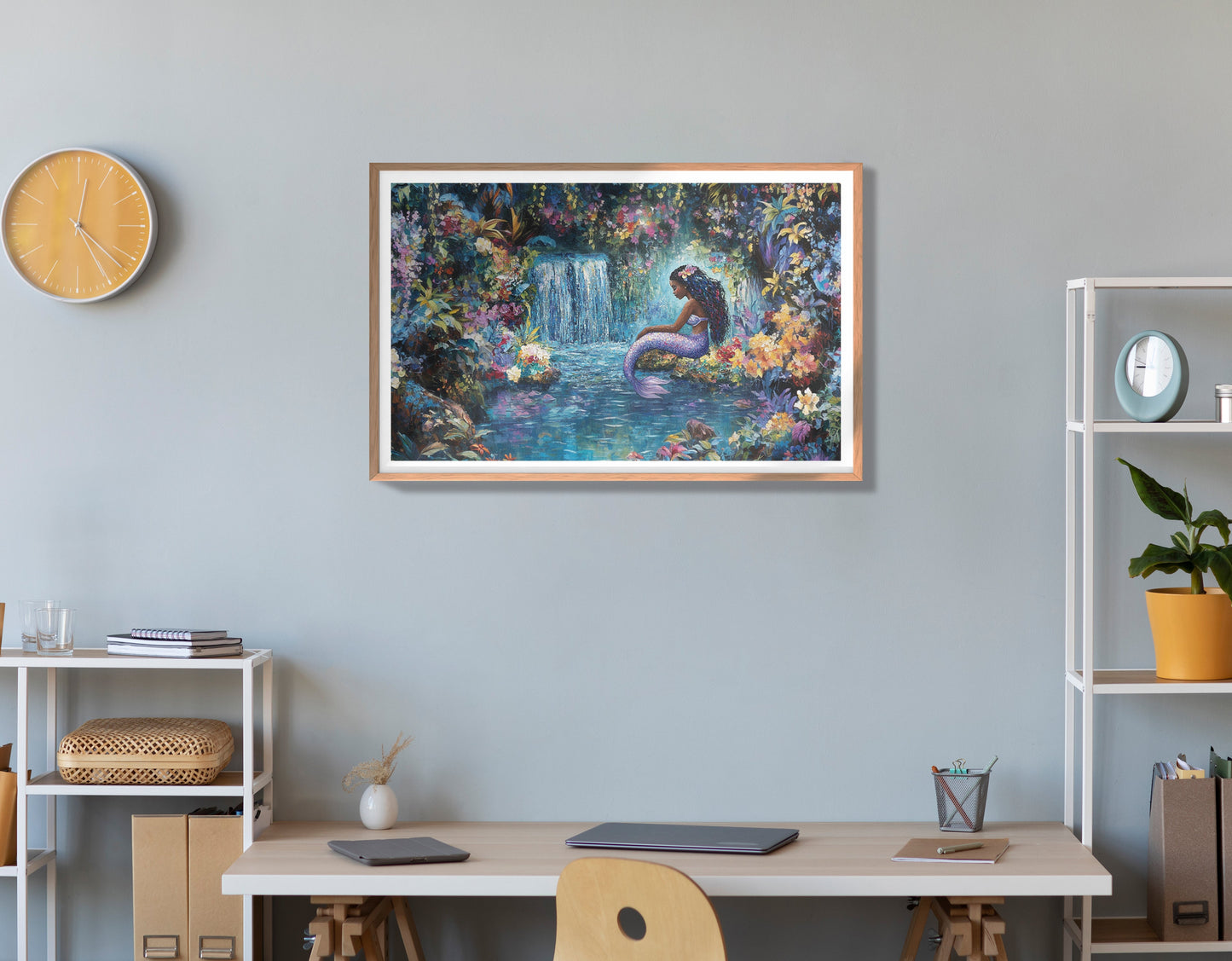 Black Mermaid Waterfall Fantasy African American canvas print view 84