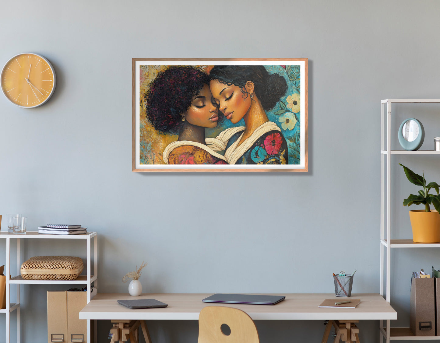 Black Lesbian Couple Embrace Black love wall art view 84