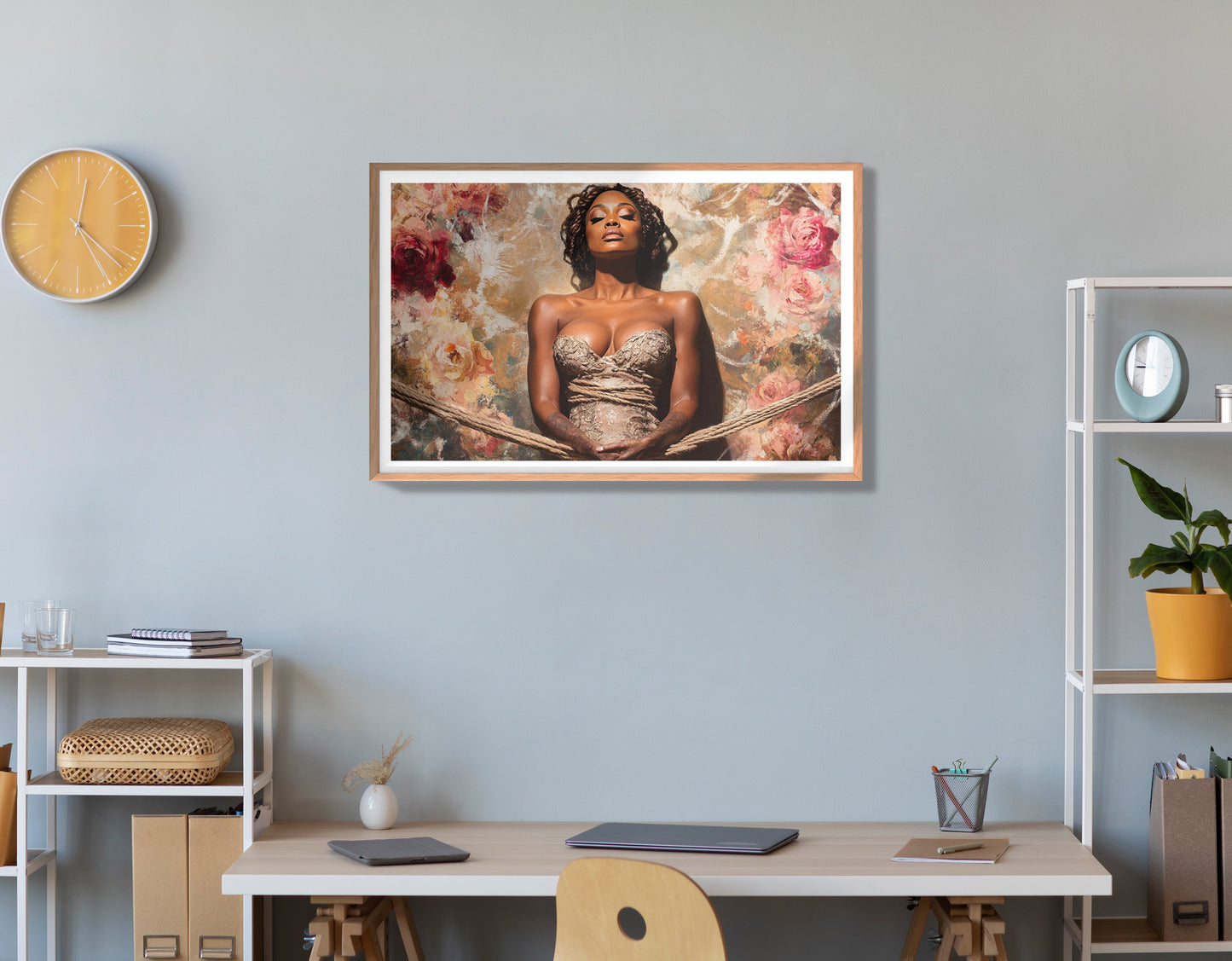 Elegant Black Woman Floral Portrait African American wall art view 84