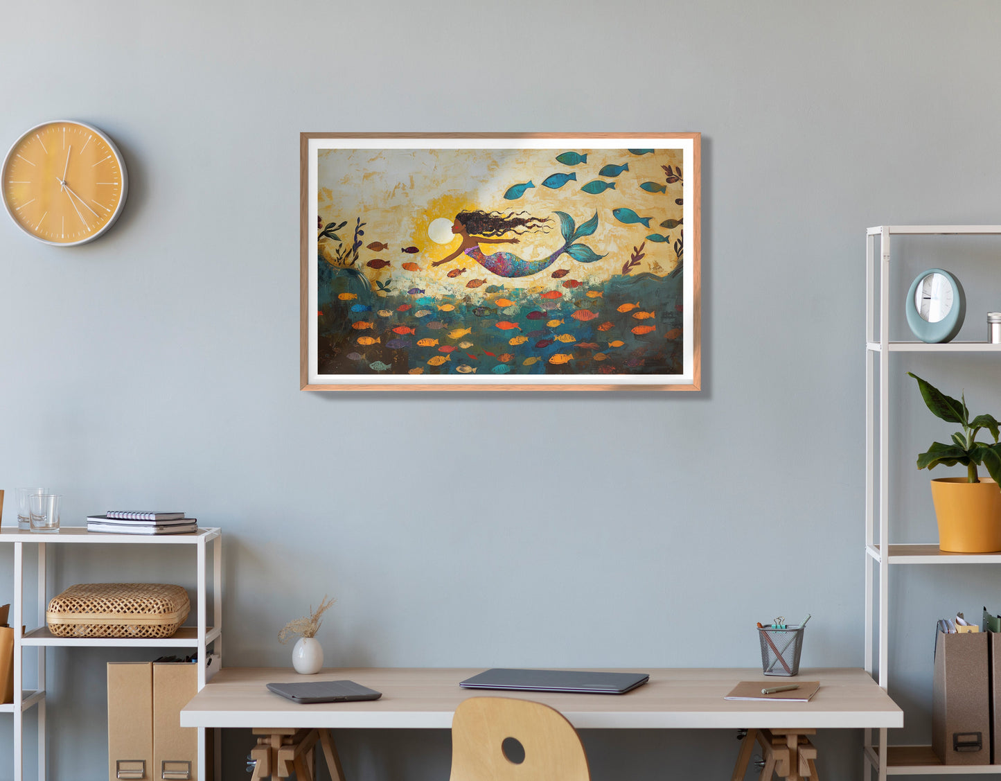 Black Mermaid Ocean Sunset Caribbean wall art view 84