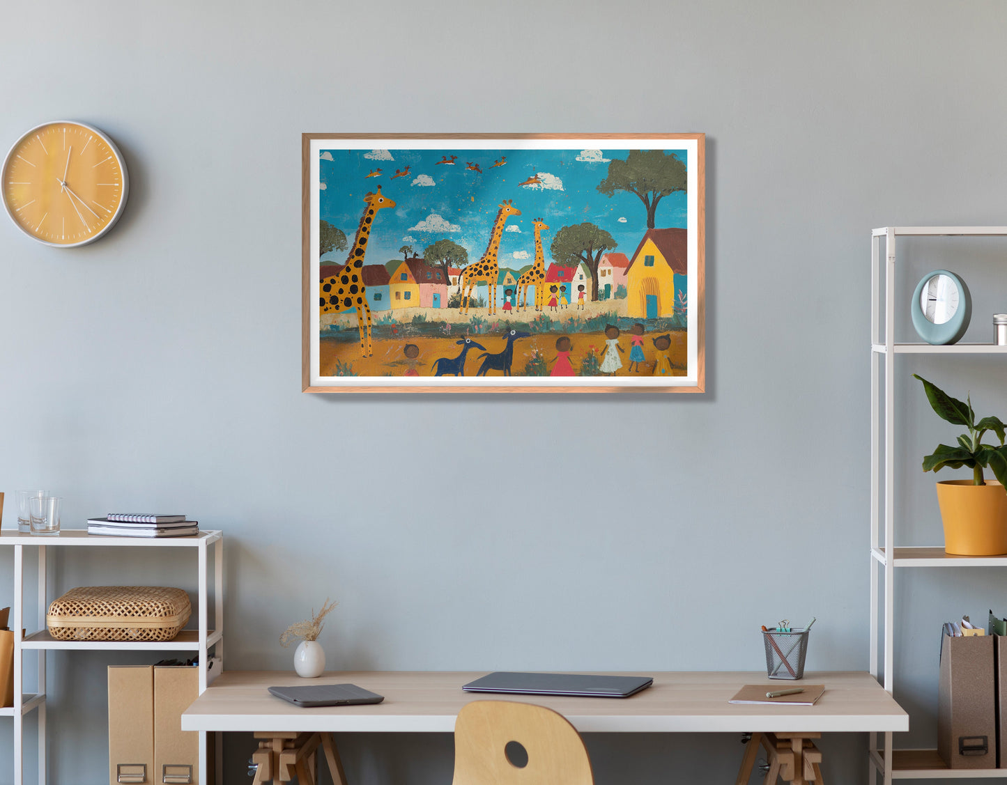 Giraffe Village Folk African American canvas print view 84