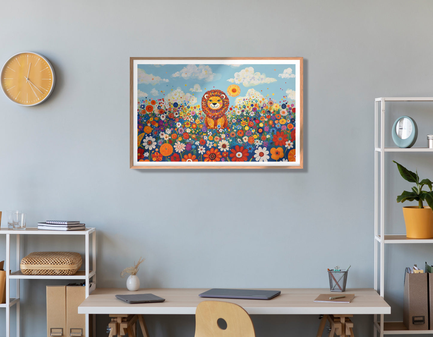 Lion in Wildflowers African American canvas print view 84