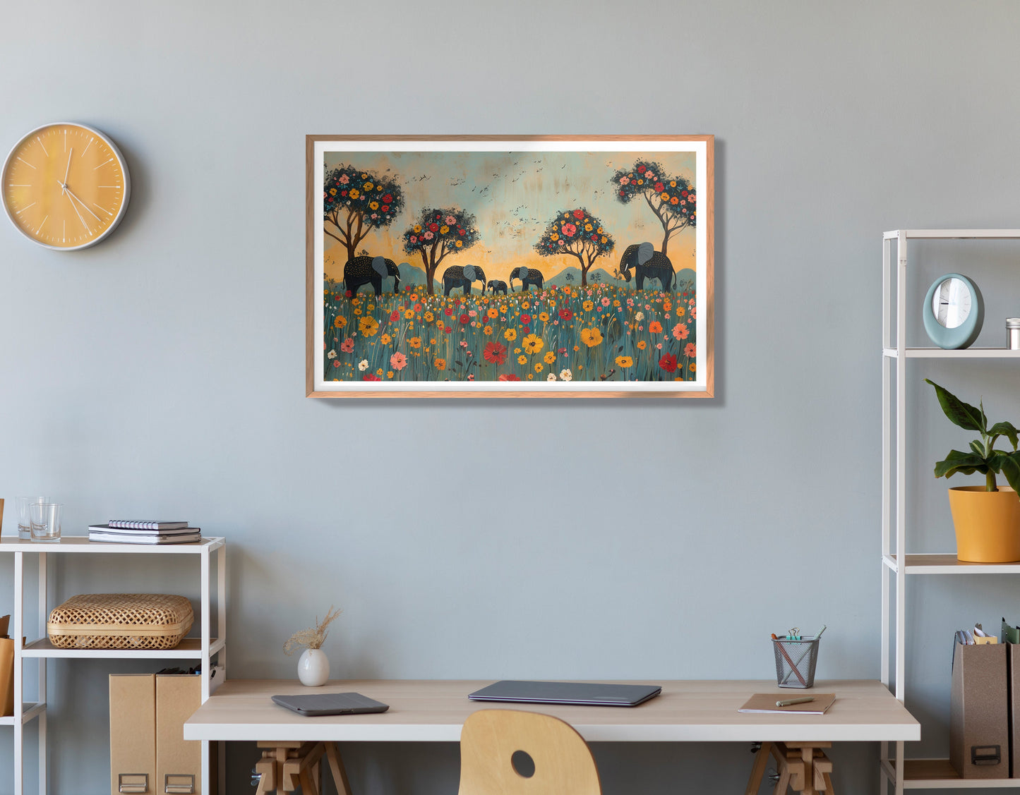 Elephants Under Flower Trees African American canvas print view 84