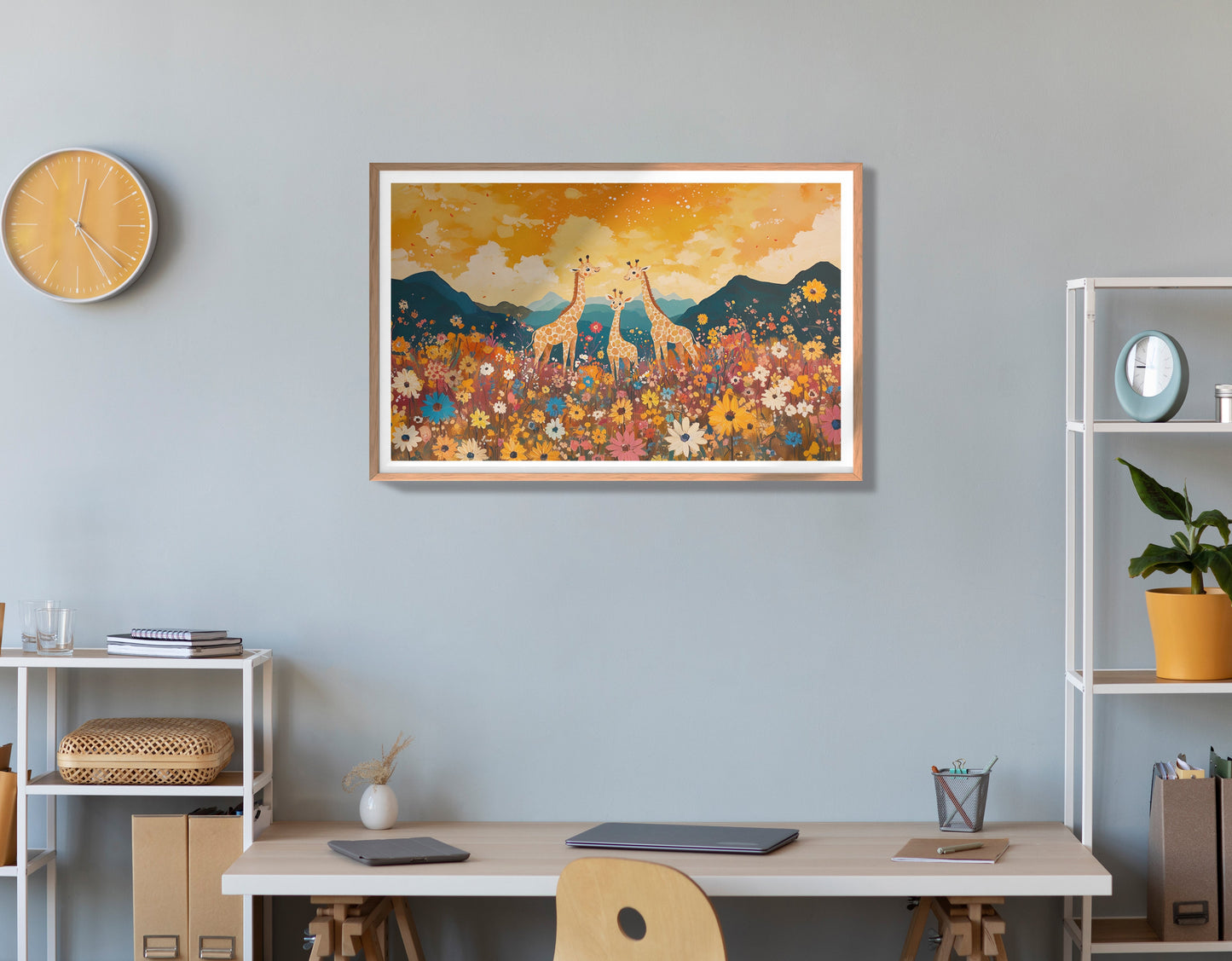 Giraffe Village Landscape African American canvas print view 84