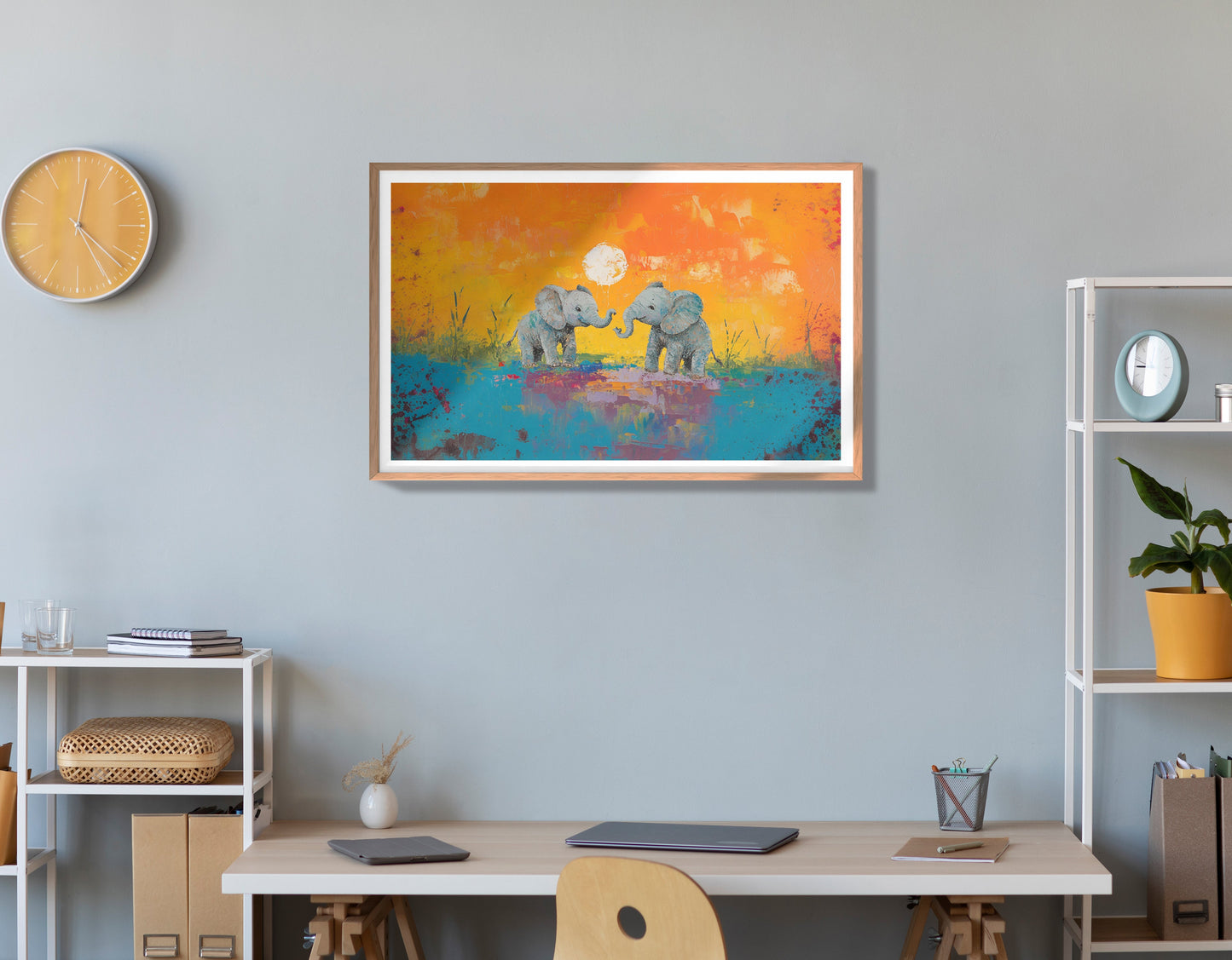 Baby Elephants Sunset Black children wall art view 84