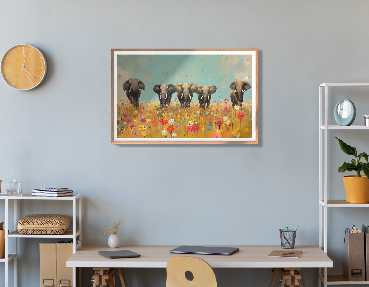 Elephant Herd Wildflower African American canvas print view 84