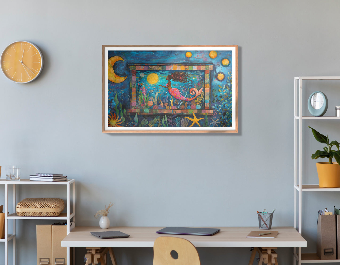 Black Mermaid Ocean Moon Caribbean wall art view 84