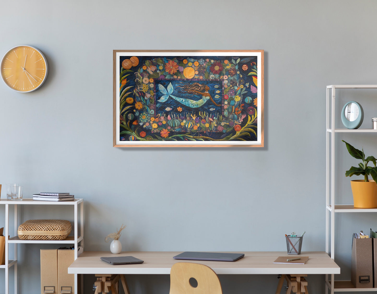 Black Mermaid Floral Ocean Caribbean wall art view 84