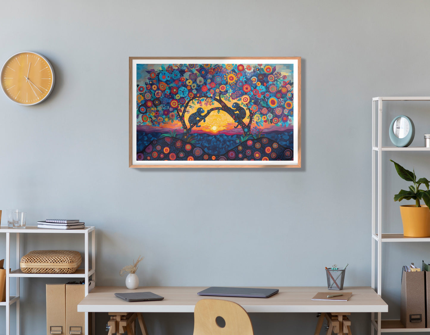 Monkey Sunset Tree African American canvas print view 84