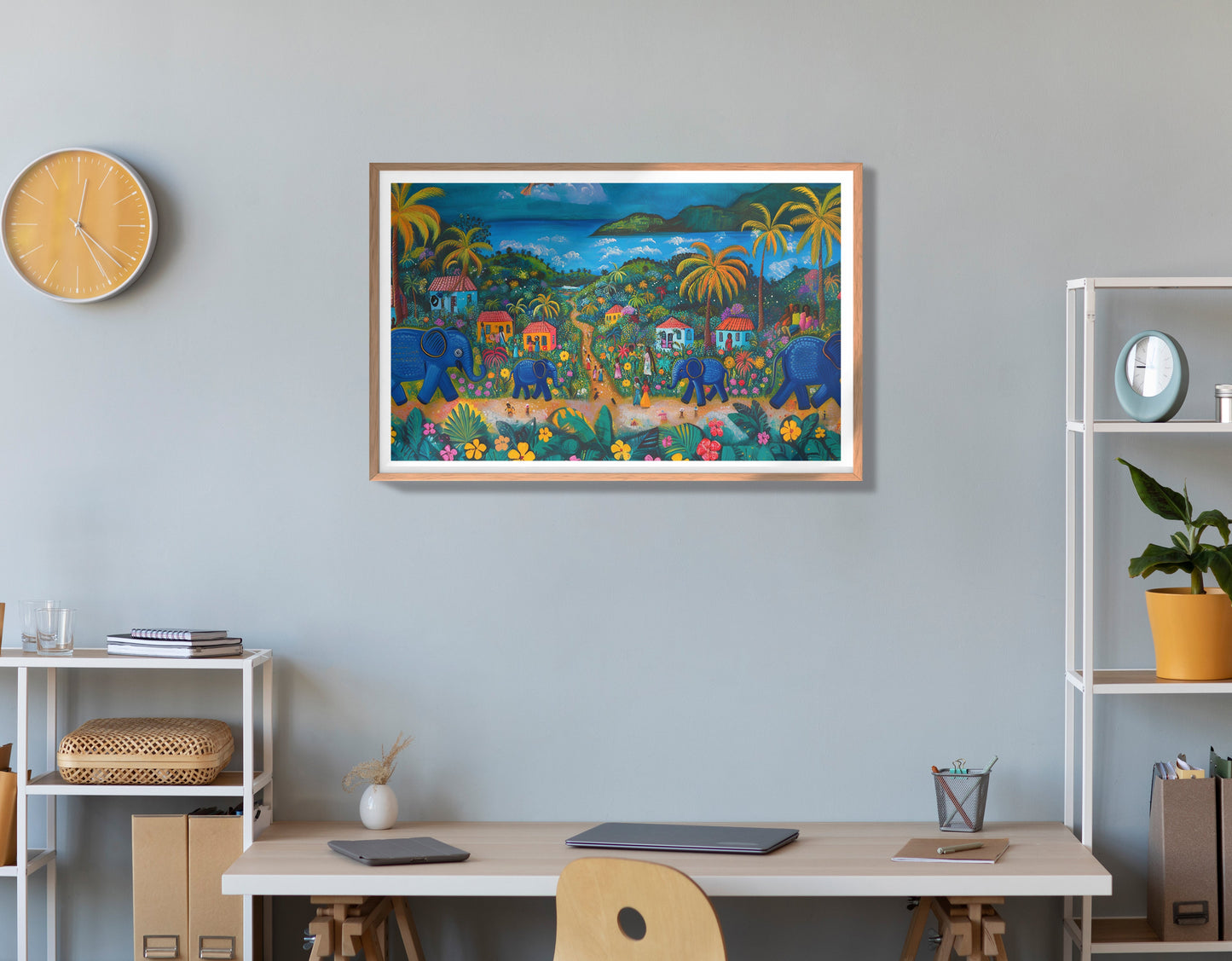 Coastal Village Elephant Black Caribbean wall art view 84
