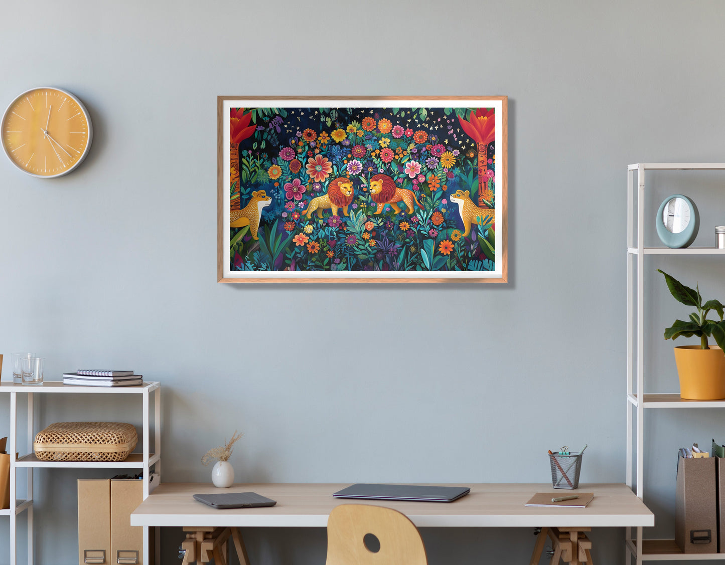 Lion Family Flower Garden Black Caribbean wall art view 84