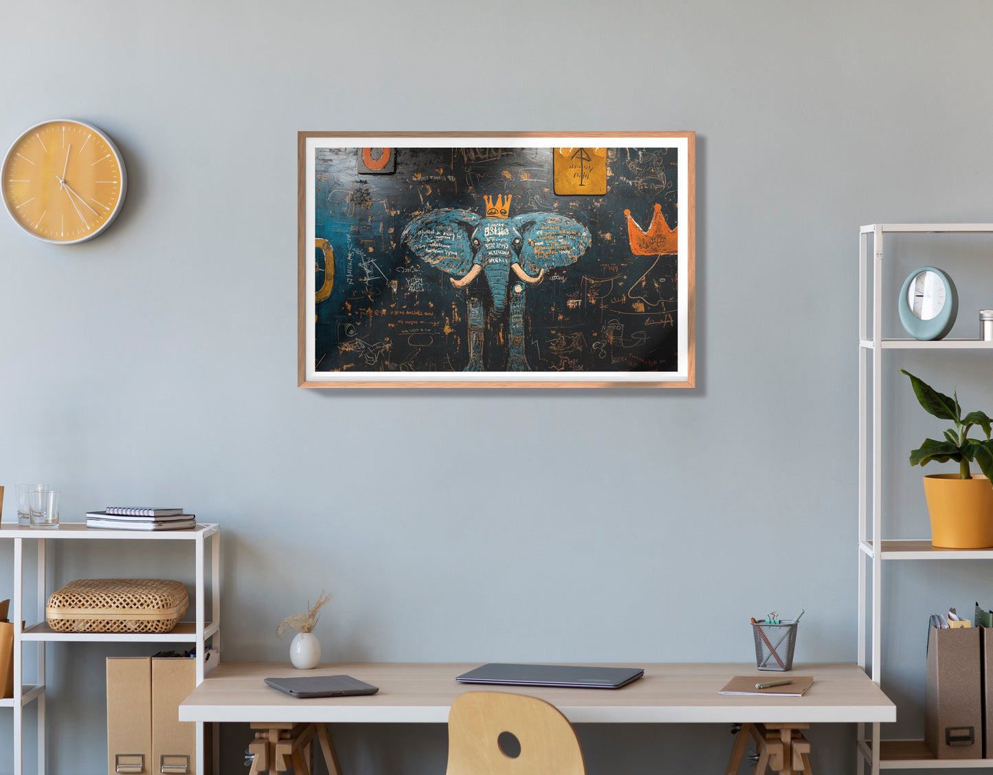 Blue Elephant Graffiti Black African American canvas print view 84