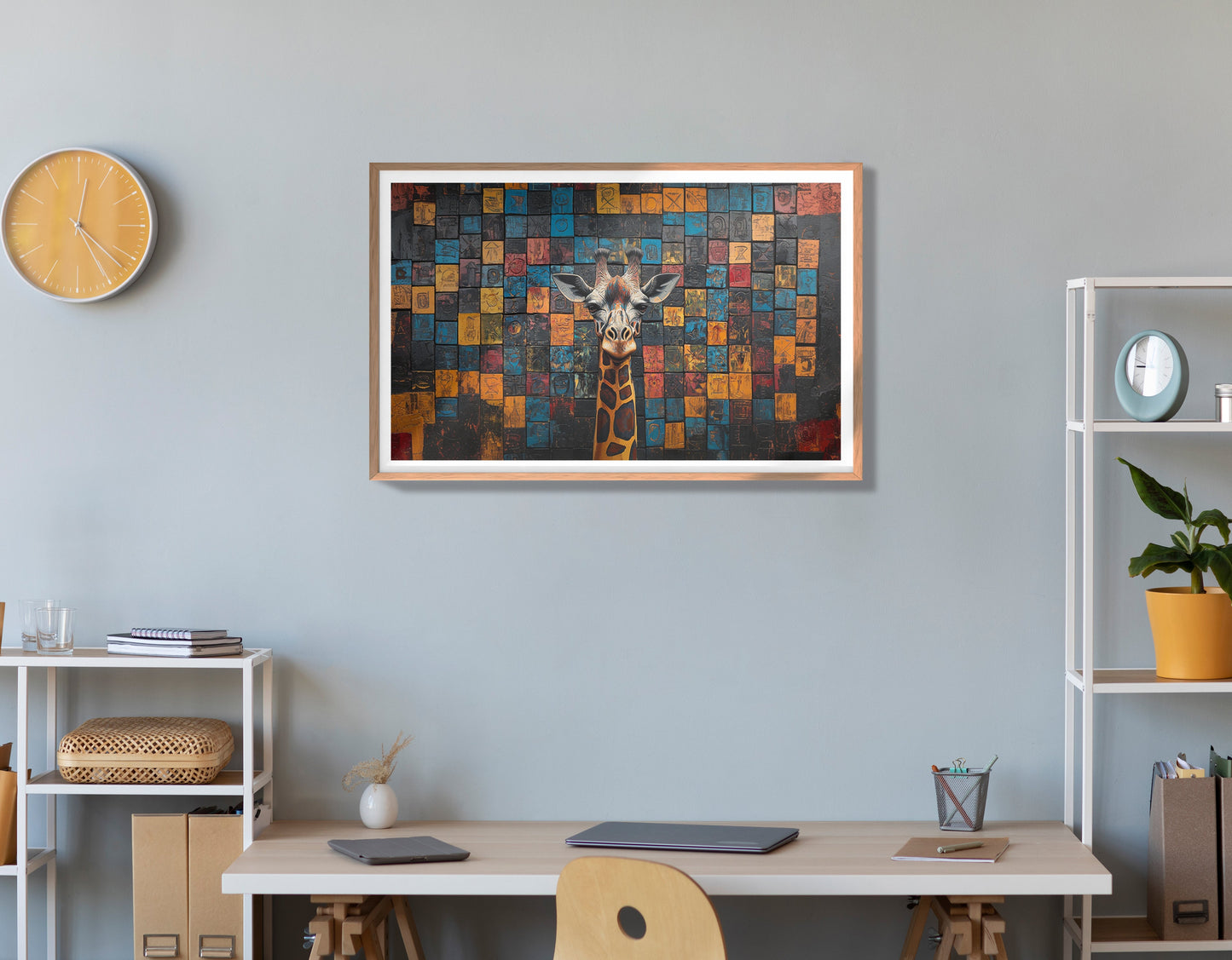 Blue Mosaic Giraffe African American canvas print view 84