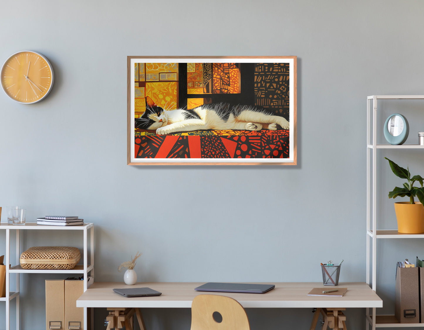 Sleeping White Cat African Pattern African American canvas print view 84