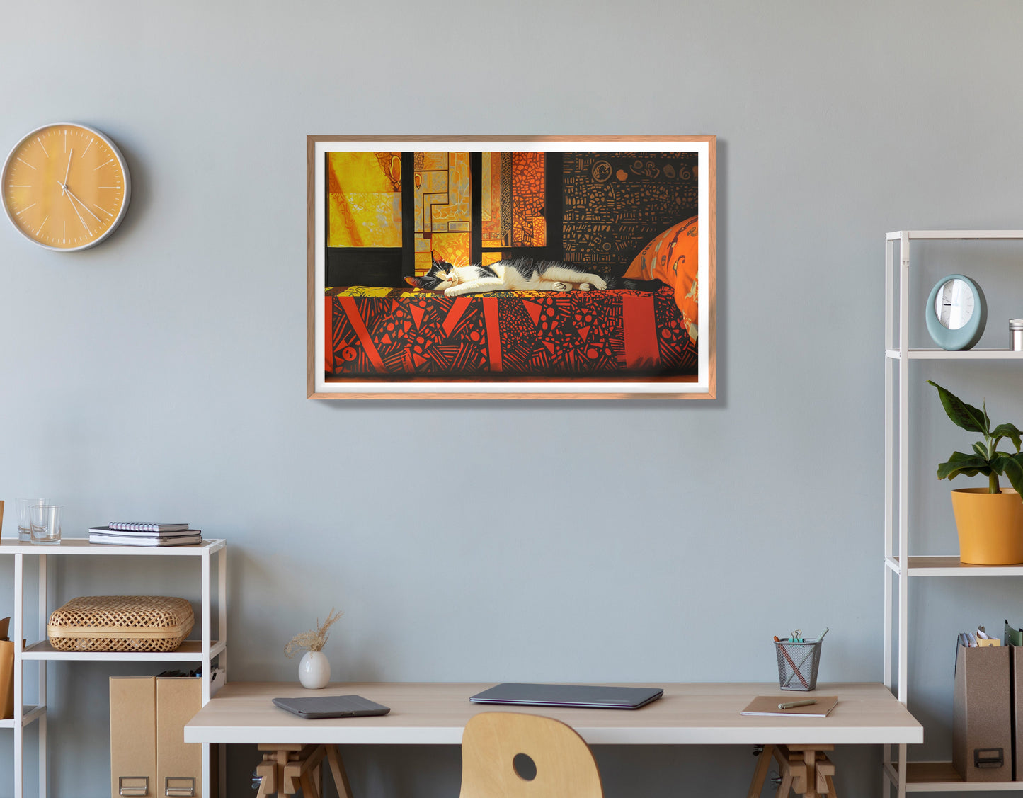 Sleeping White Cat Red Pattern African American canvas print view 84