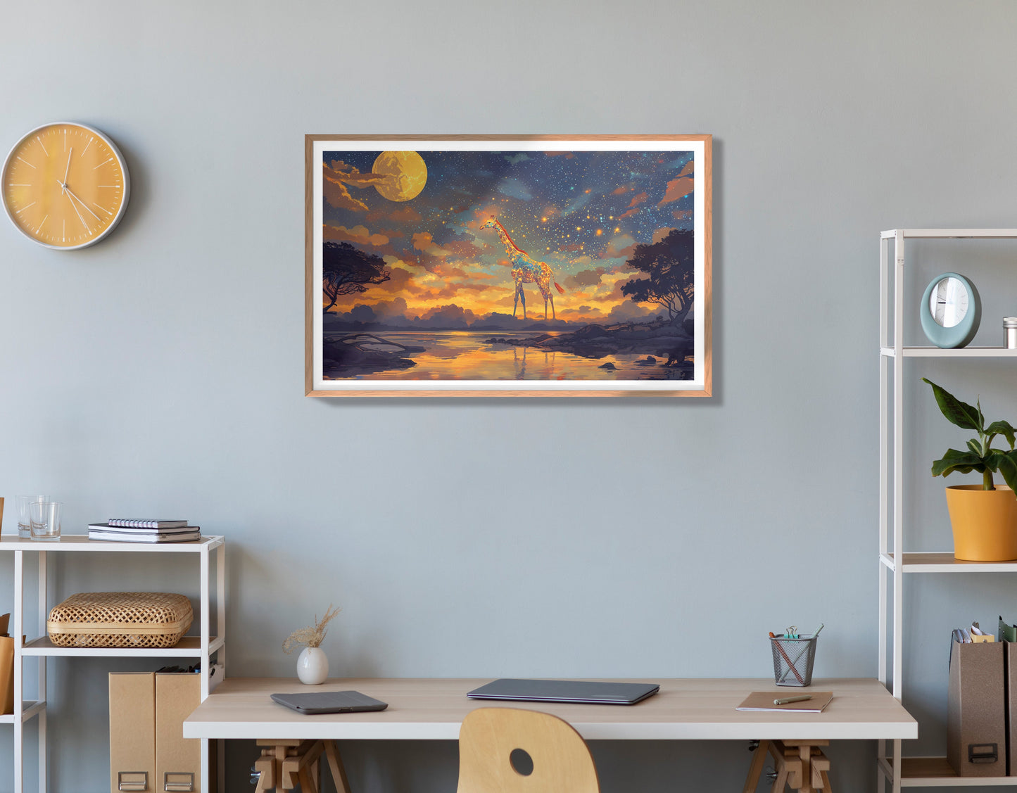 Giraffe Moon Lake African American canvas print view 84