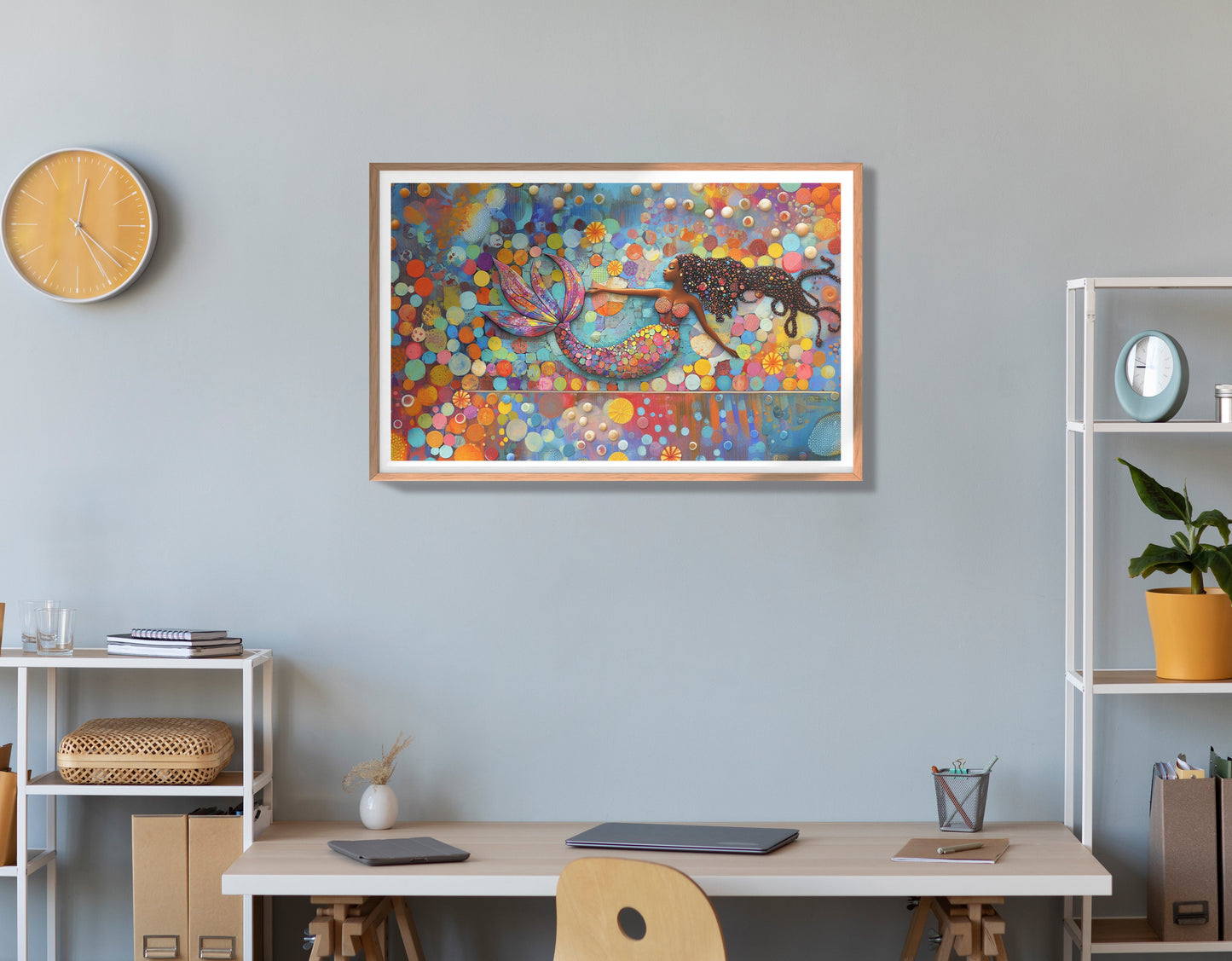 Black Mermaid Bubbles African American canvas print view 84