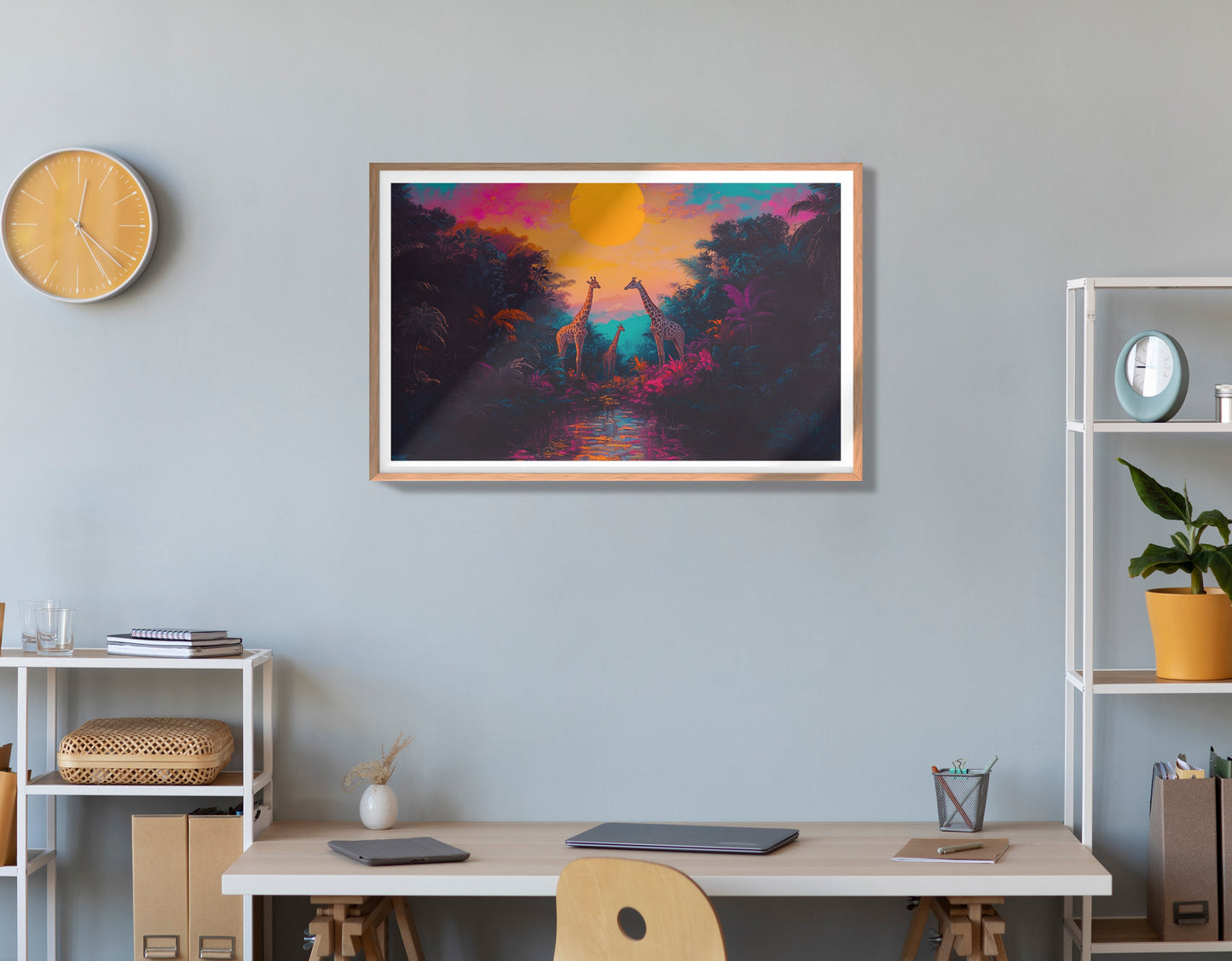 Neon Giraffe Jungle Black Black culture wall art view 84