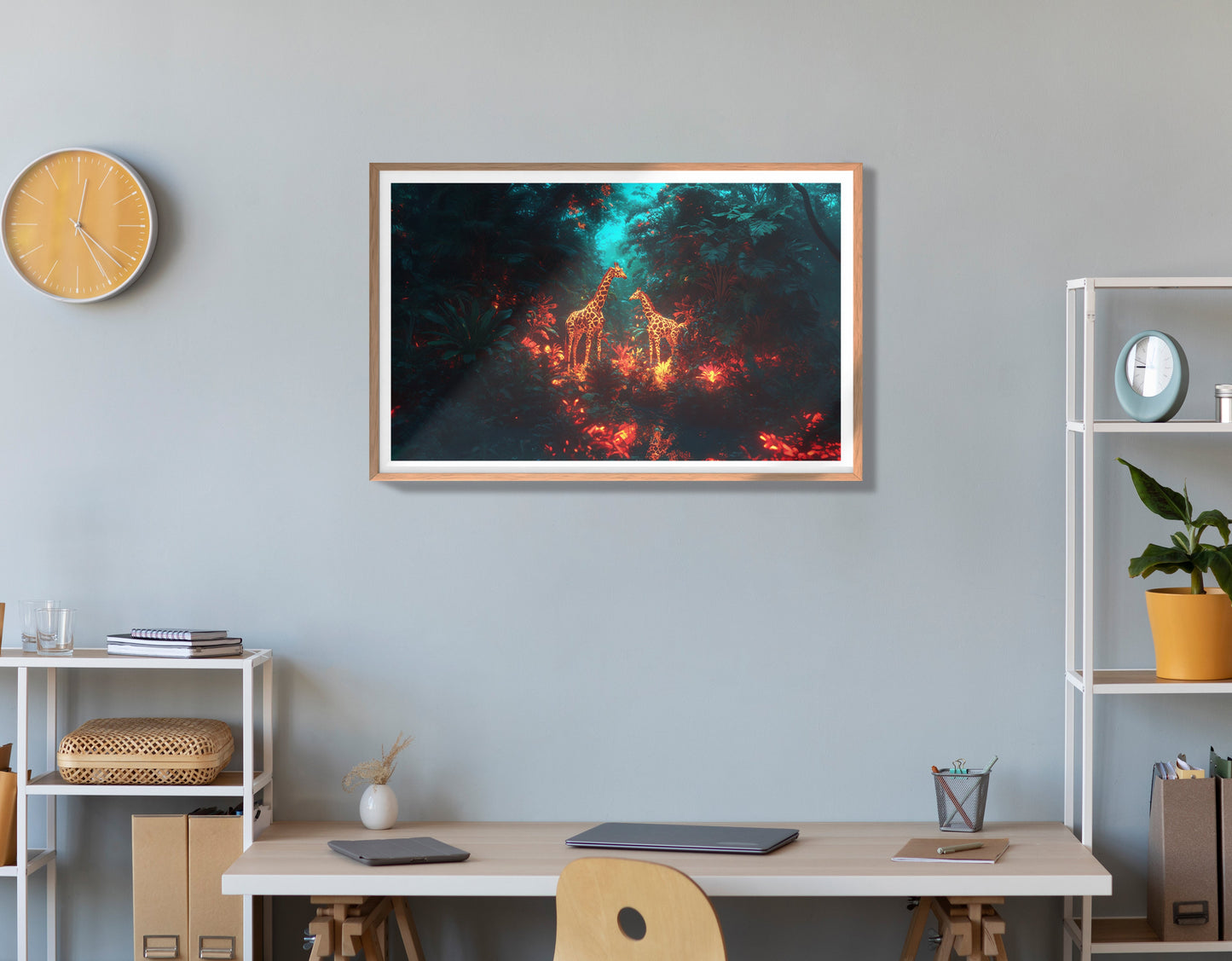Glowing Giraffe Family Night African American canvas print view 84