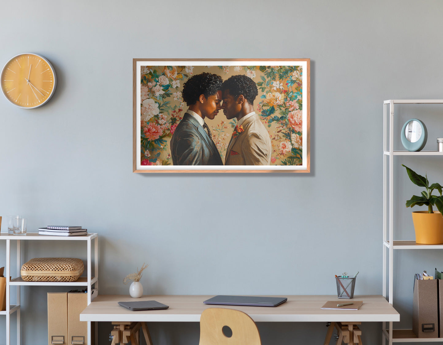 Black Gay Couple Floral Black love wall art view 38