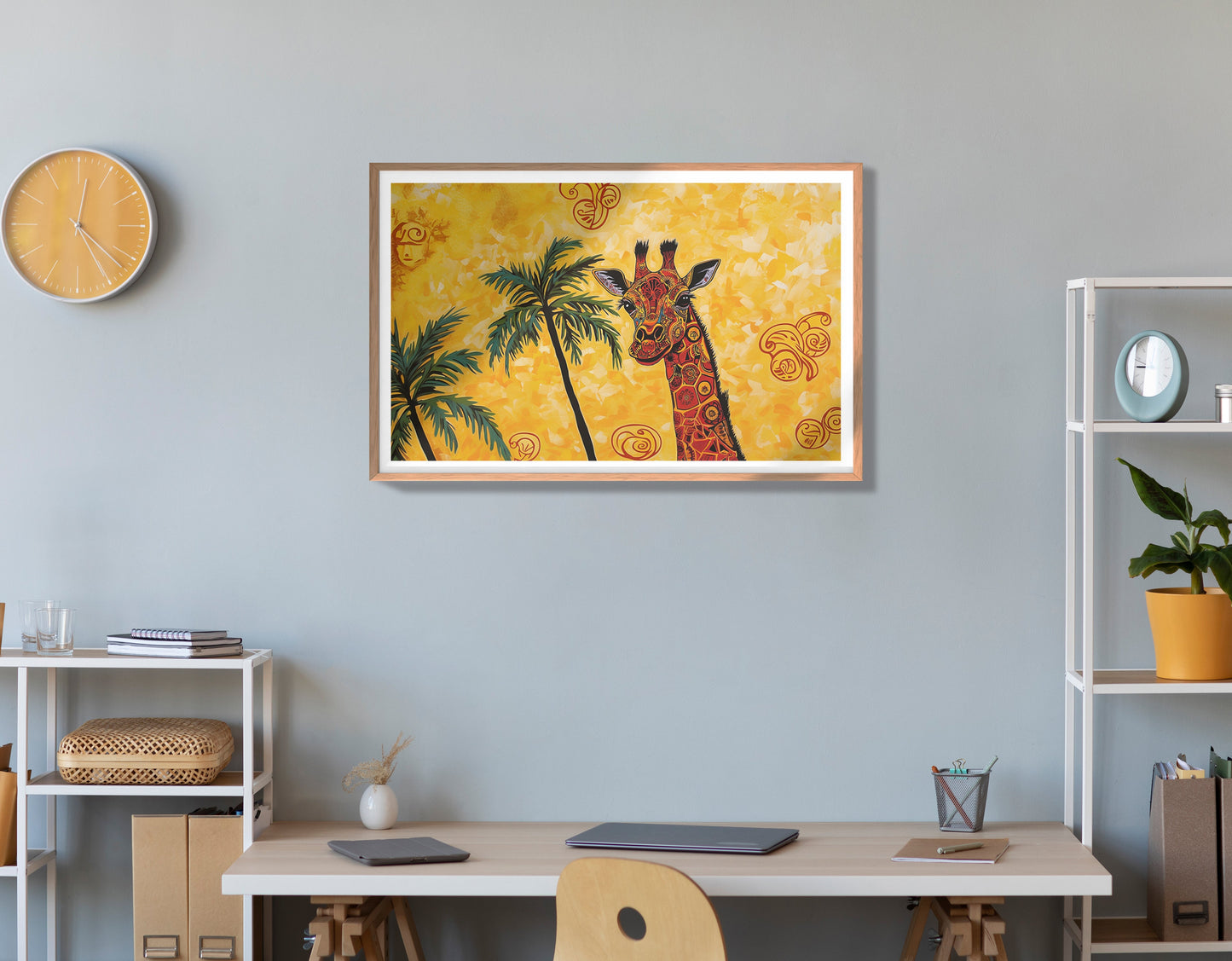 Yellow Giraffe Palm Tree African American canvas print view 84