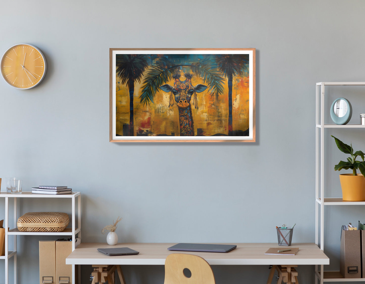 Giraffe Tropical Palm Black Caribbean wall art view 84