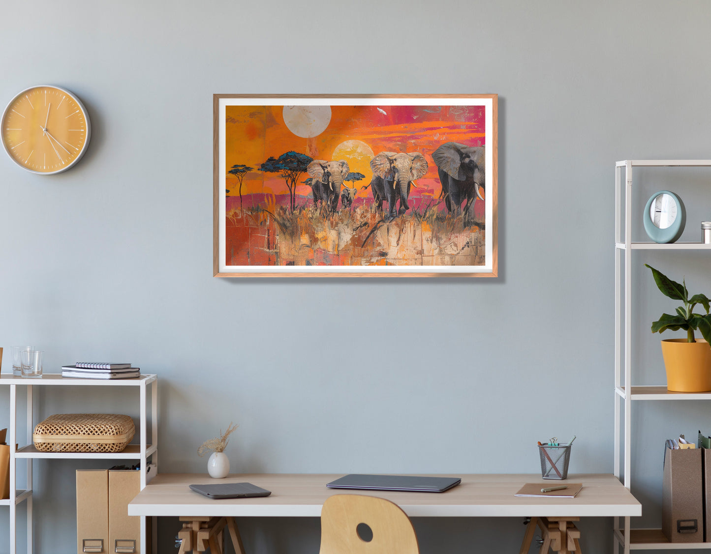 Elephant Family Orange Sunset African American canvas print view 84