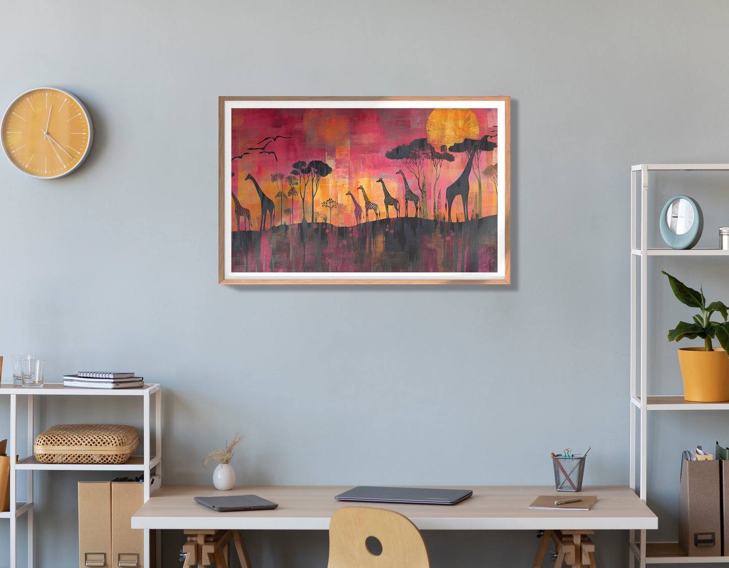 Giraffe Sunset Silhouette Black African American canvas print view 45