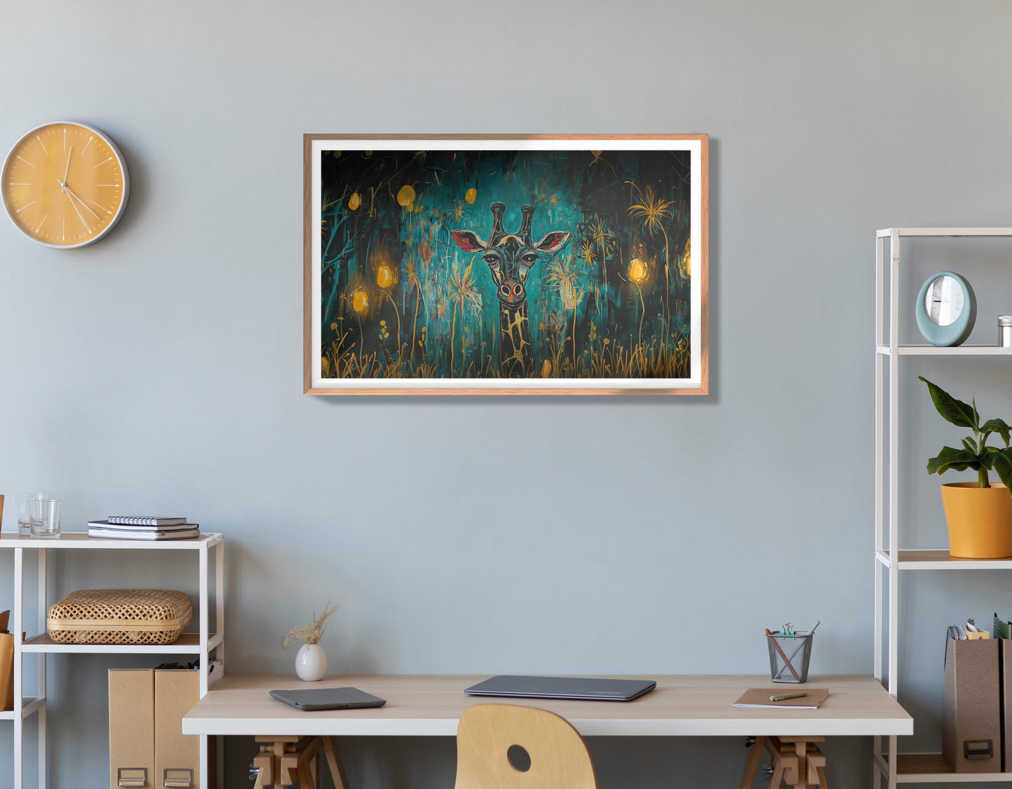 Giraffe Teal Night African American canvas print view 84