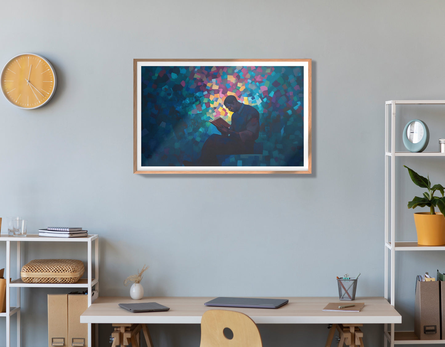 Black Man Reading Blue Abstract African American wall art view 84