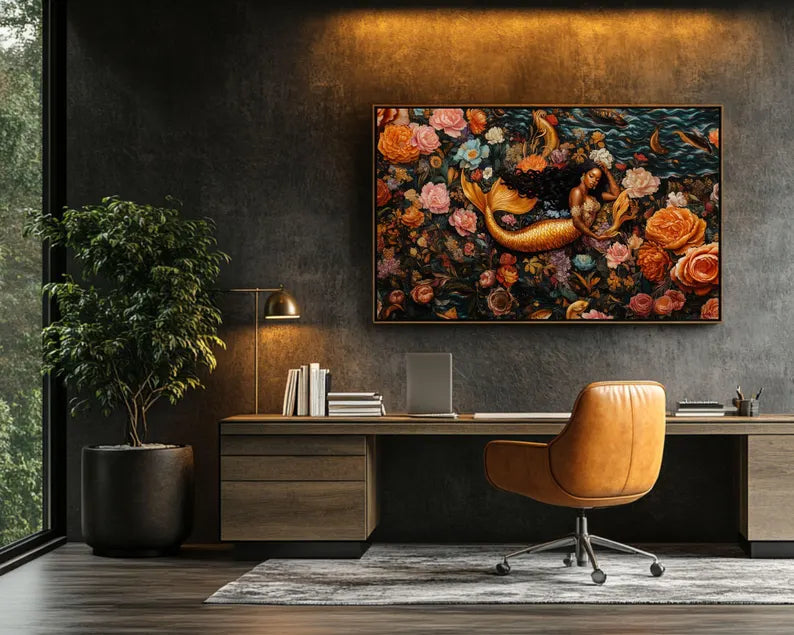 Golden mermaid African American fantasy wall decor