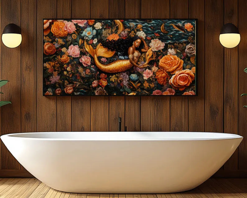 Enchanting African American artwork of a mermaid queen