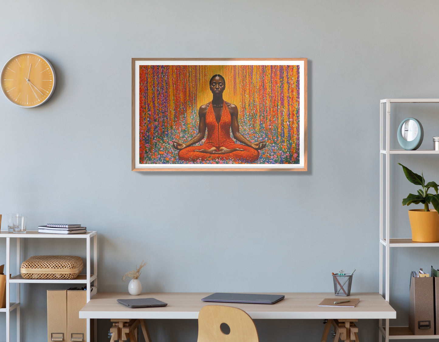 Black Woman Red Yoga Meditation African American wall art view 84