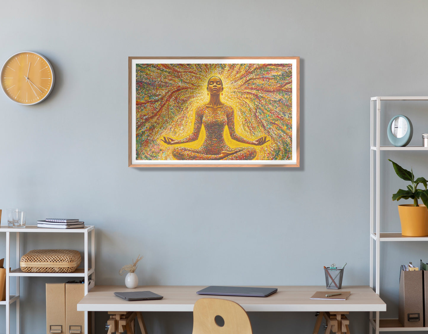 Golden Black Woman Meditation African American wall art view 84