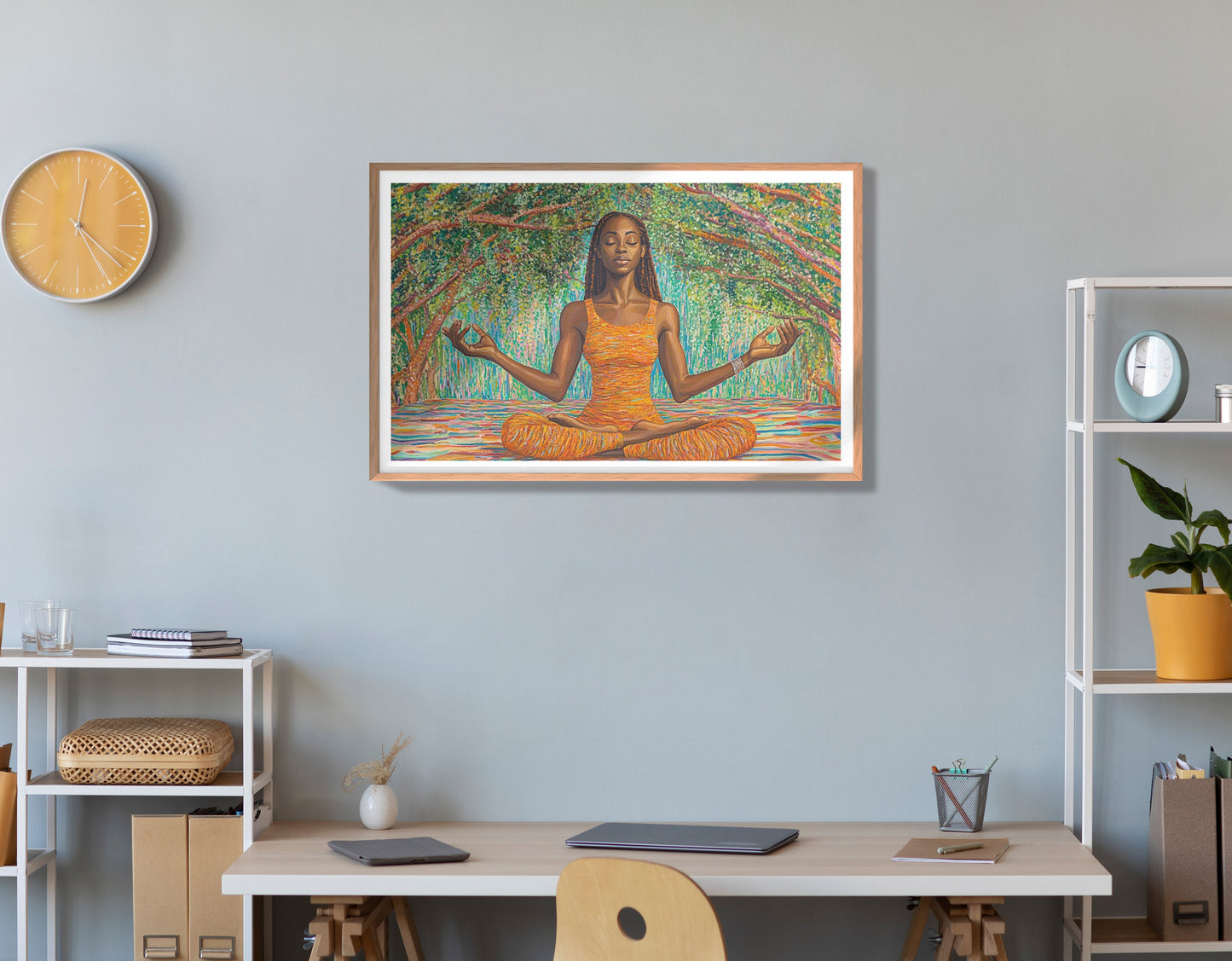 Black Woman Orange Yoga African American wall art view 84