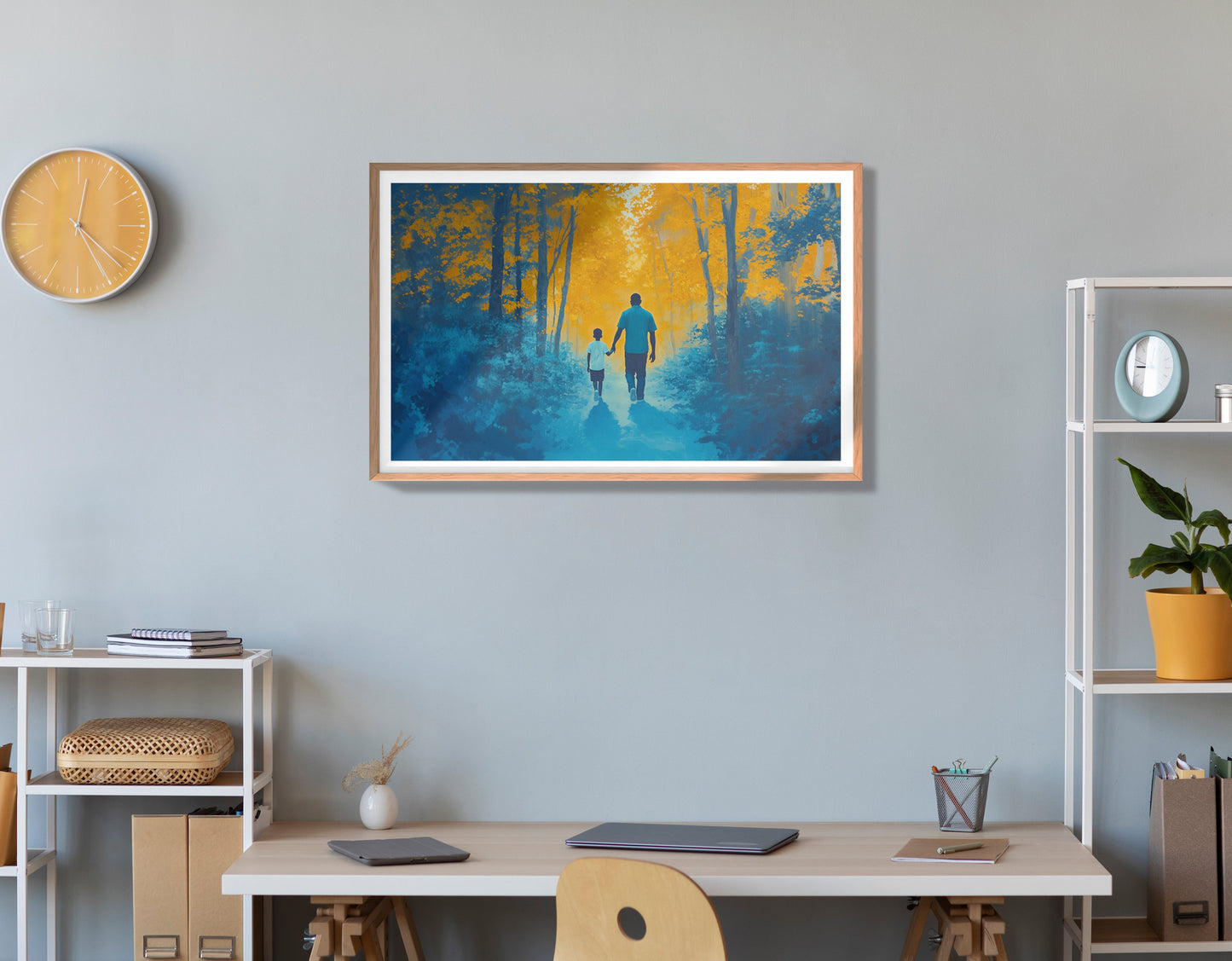 Black Father and Child Blue Forest Black family wall art view 84