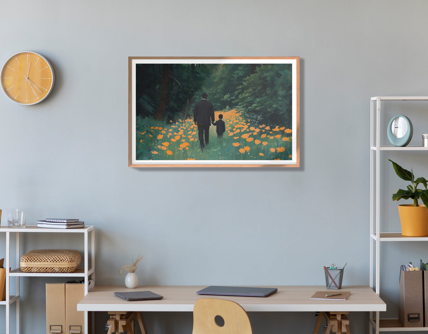 Black Father and Child Flower Field Black family wall art view 84