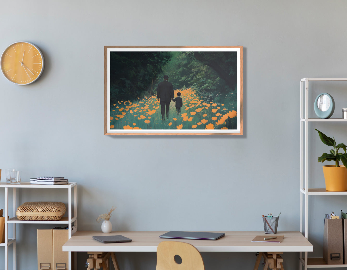 Black Father and Child Floral Path Black family wall art view 84
