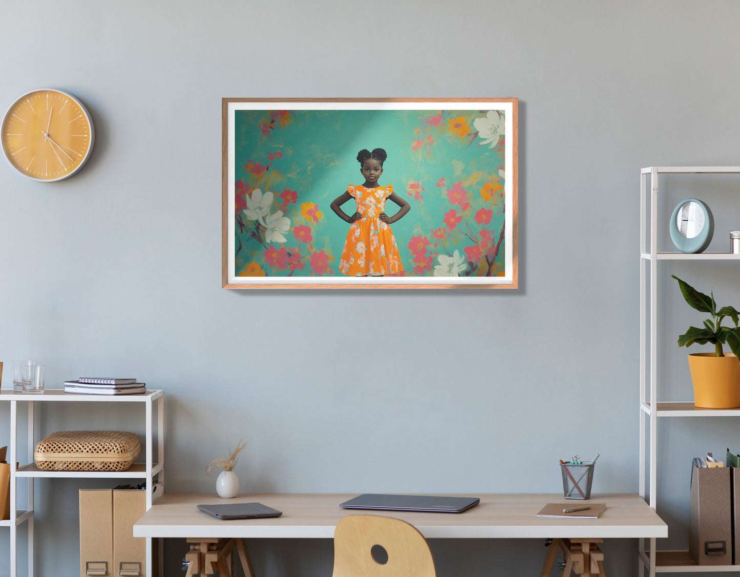 Black Girl Floral Dress Black children wall art view 84