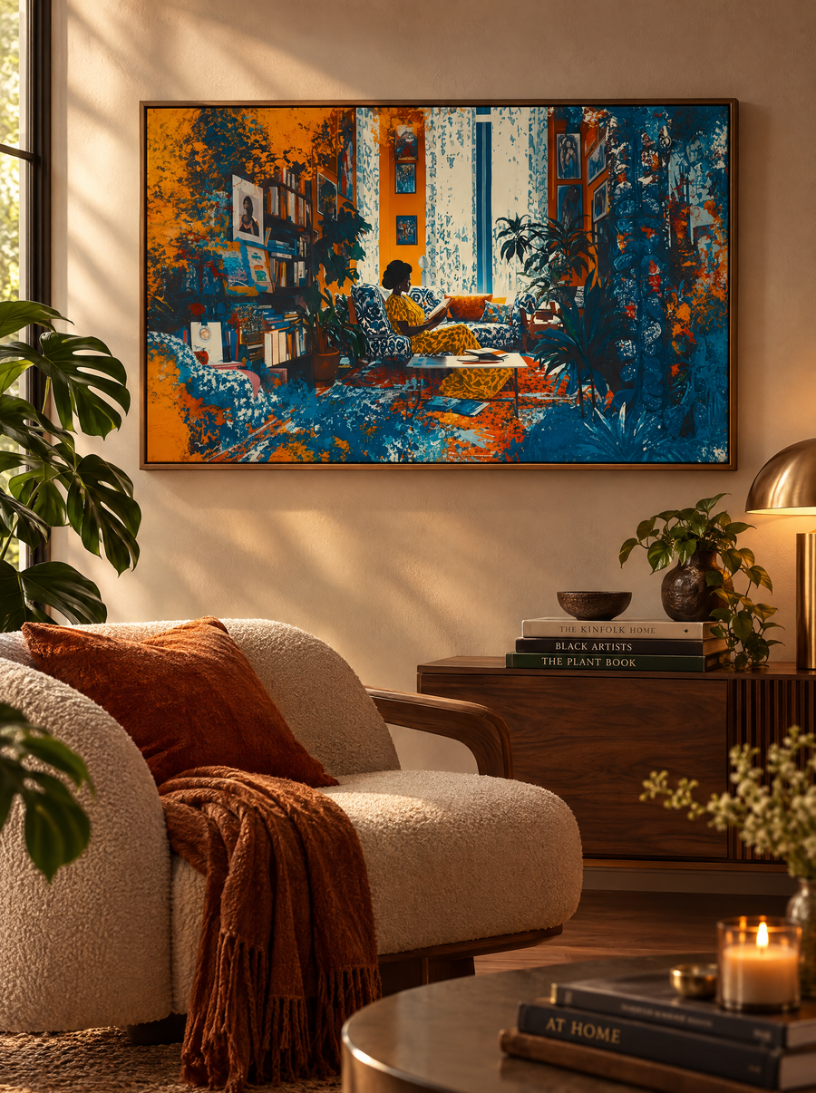 Canvas detail, Black Woman Reading African American Wall Art
