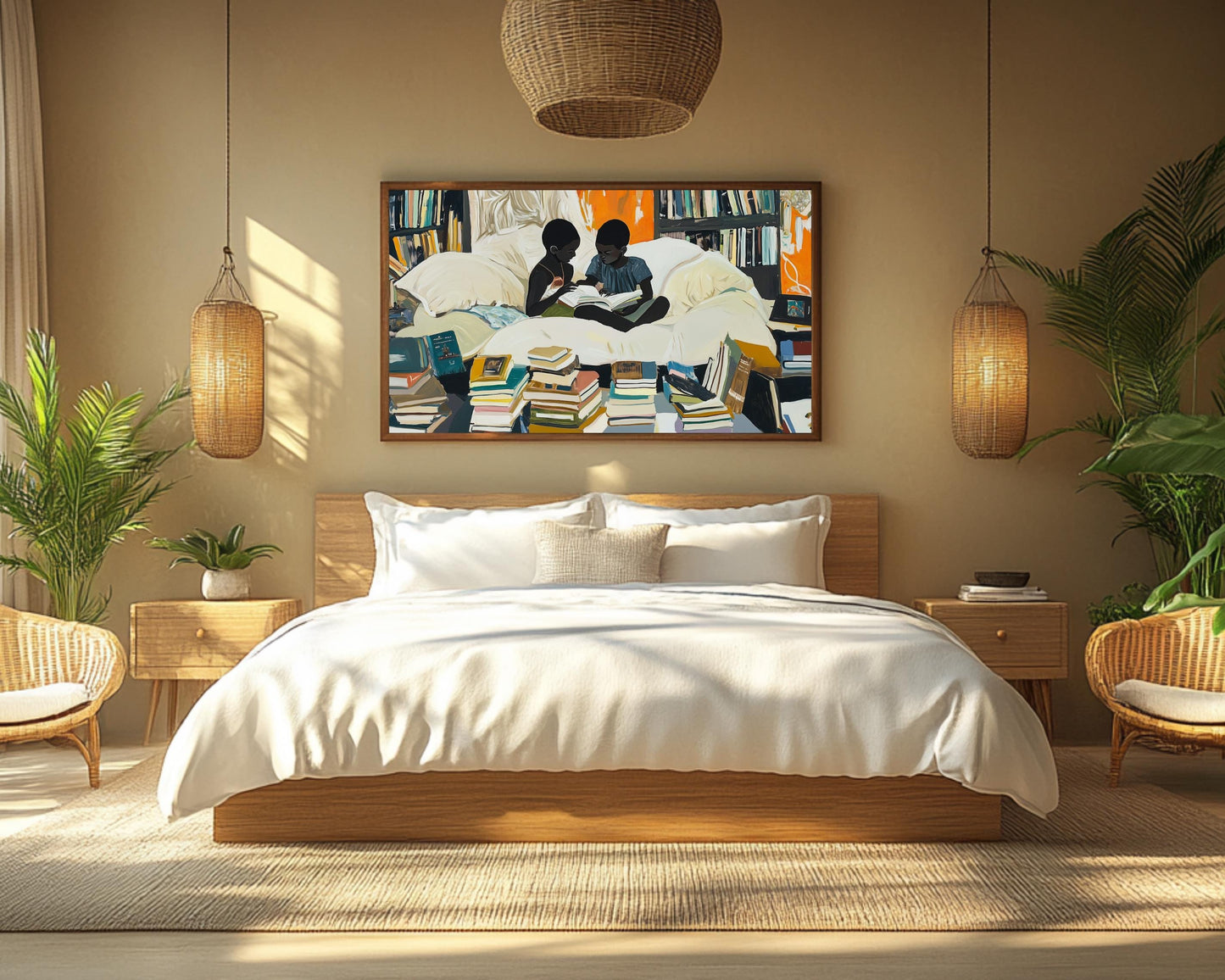 Black Siblings Reading African American Wall Art Canvas