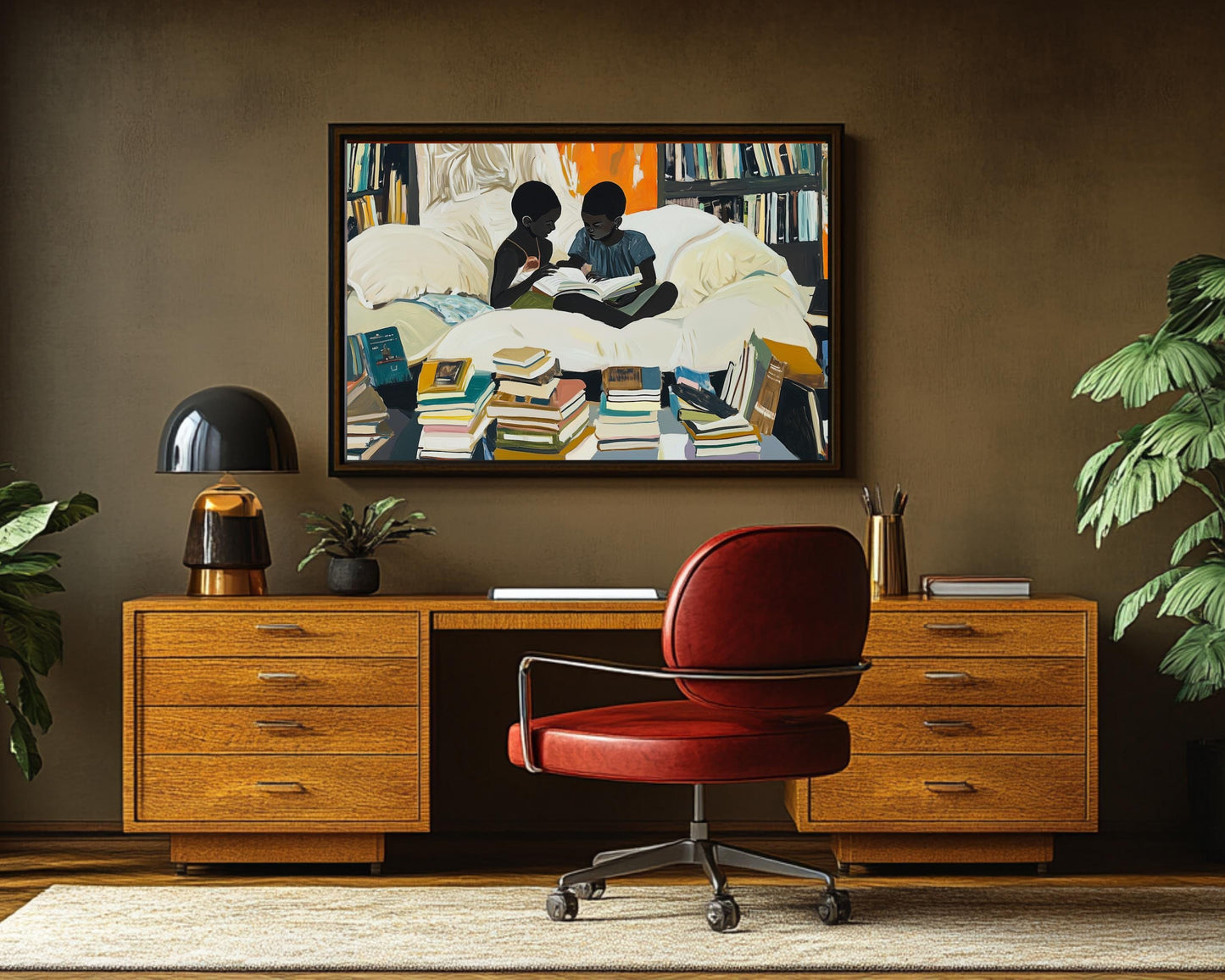 Black Siblings Reading African American Wall Art Canvas