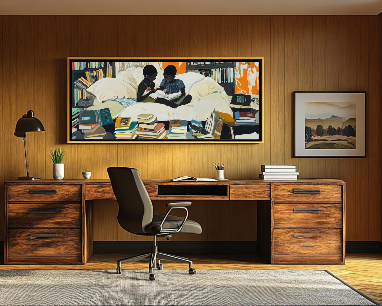 Black Siblings Reading African American Wall Art Canvas