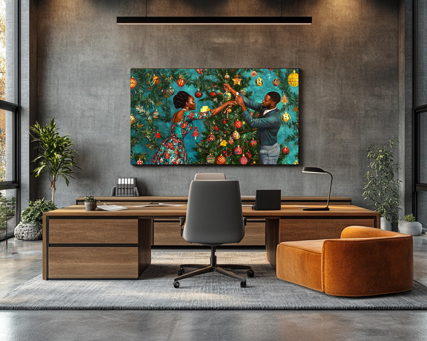 Black Couple Christmas Tree African American Wall Art Canvas