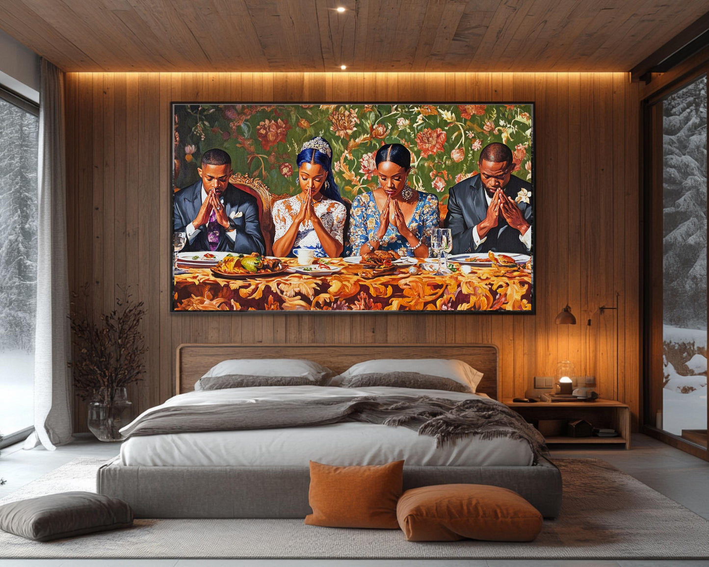 Black Family Prayer at Dinner African American Wall Art