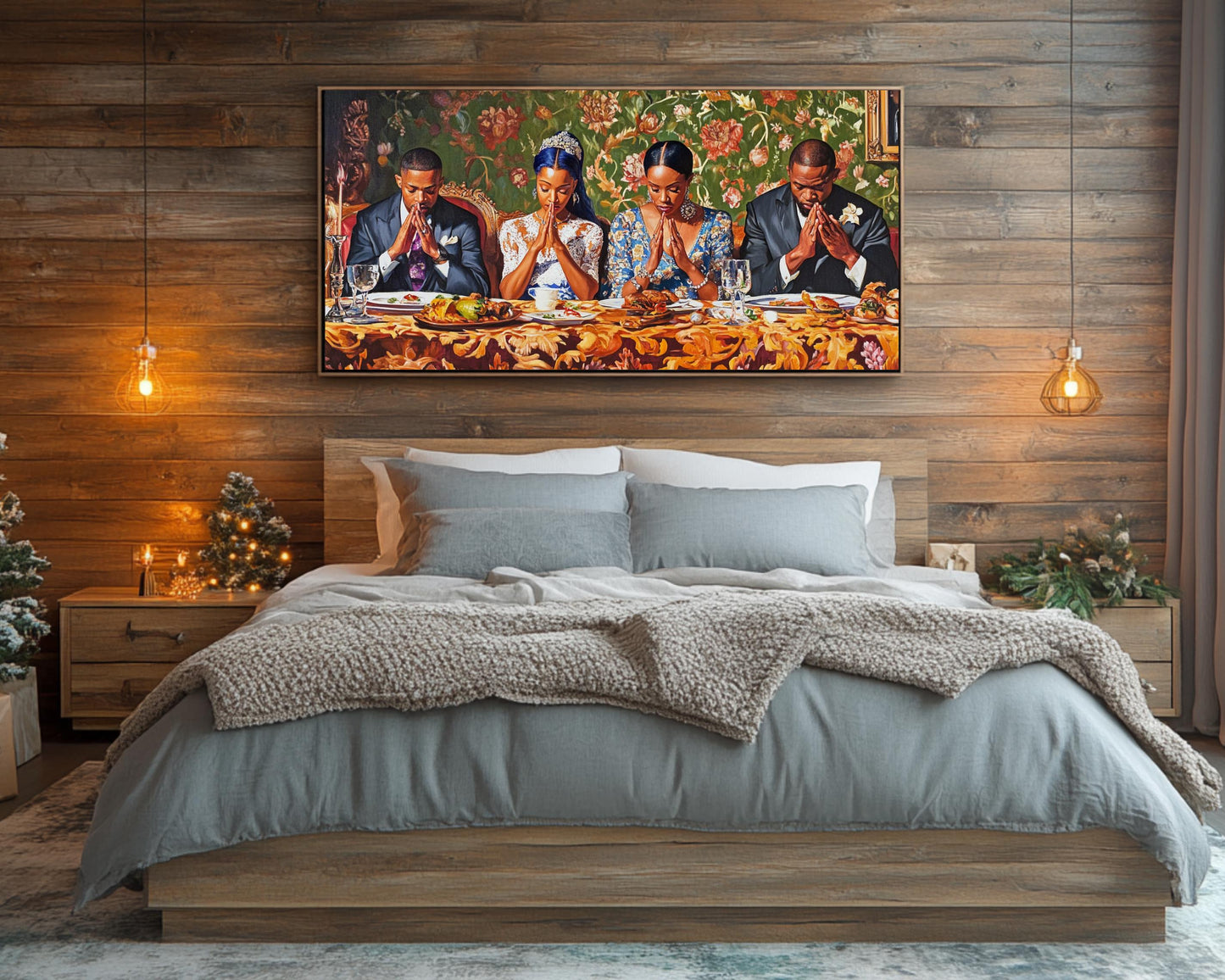 Black Family Prayer at Dinner African American Wall Art