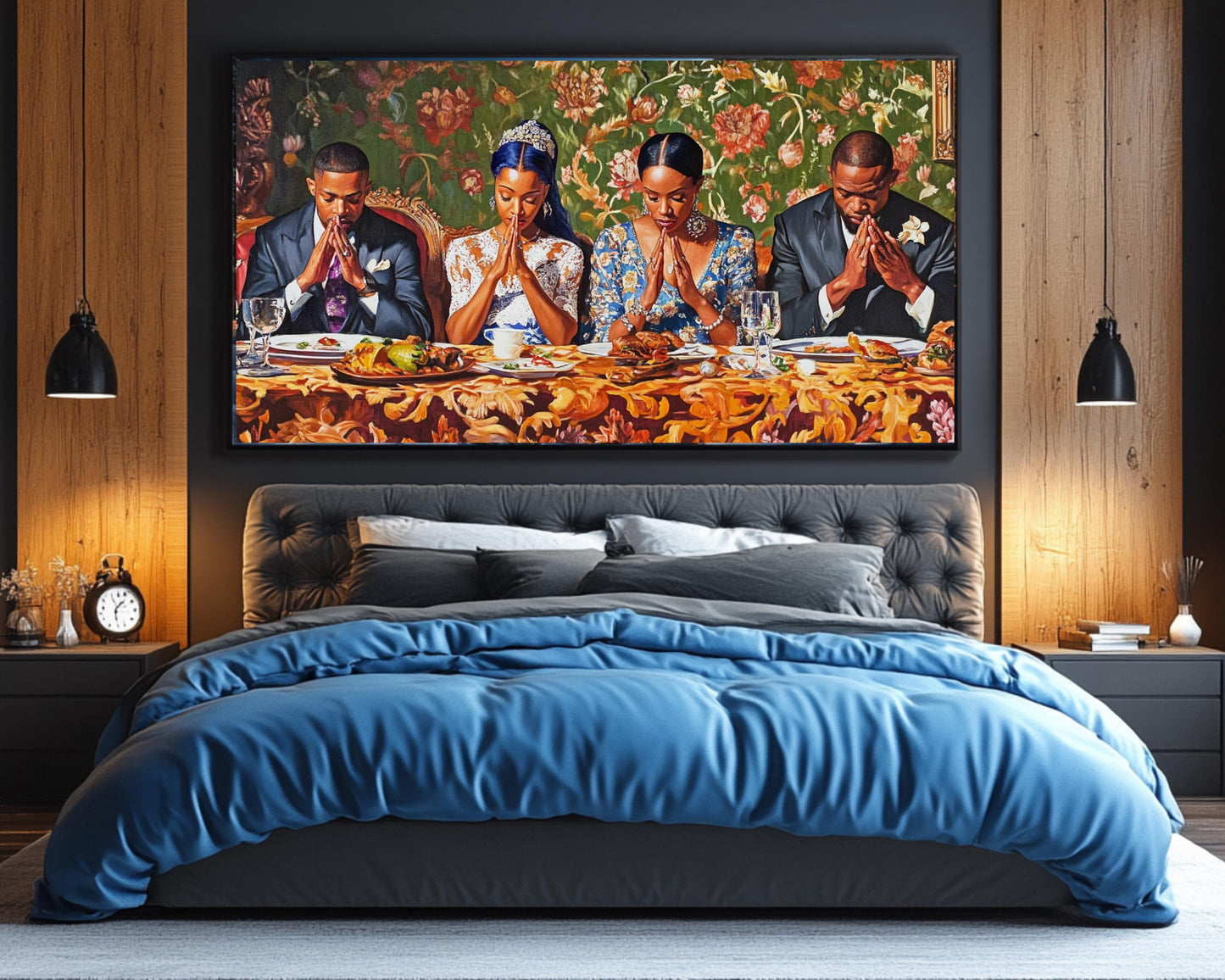 Black Family Prayer at Dinner African American Wall Art