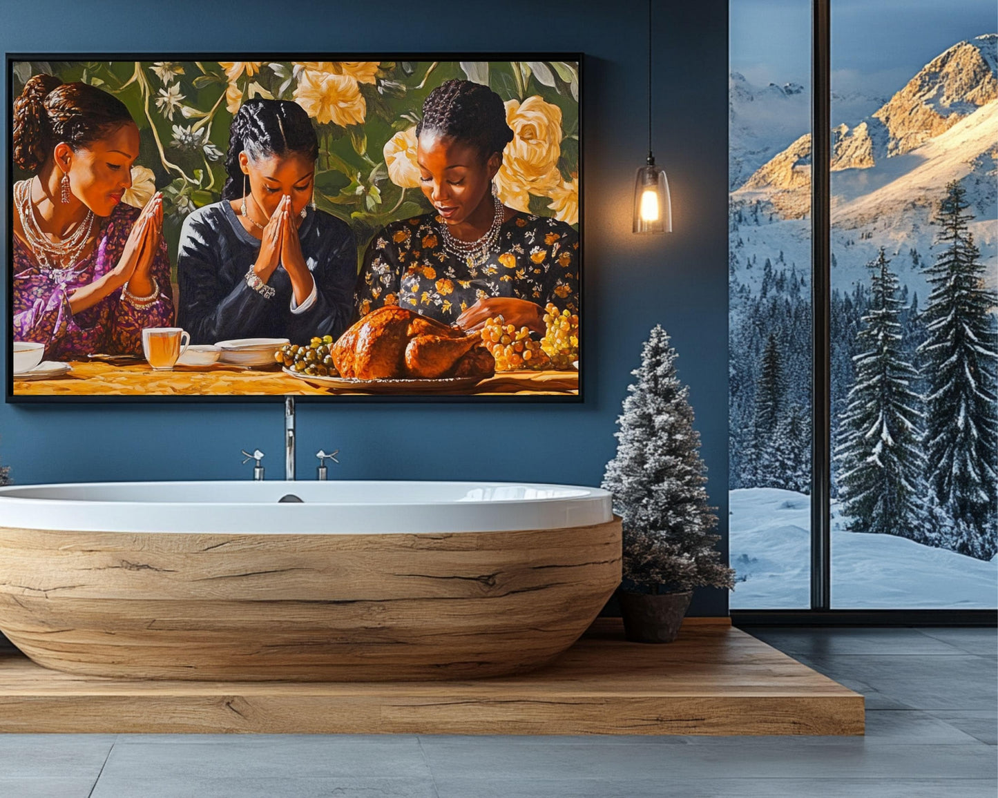 Thanksgiving Prayer Black Family Wall Art