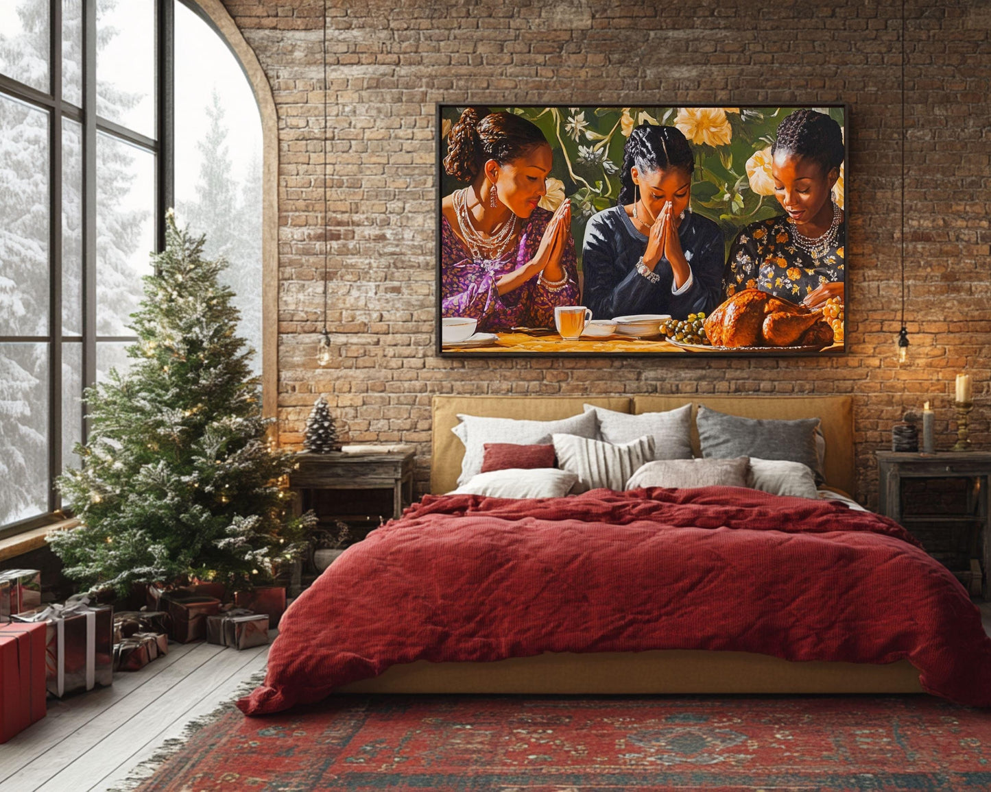 Thanksgiving Prayer Black Family Wall Art